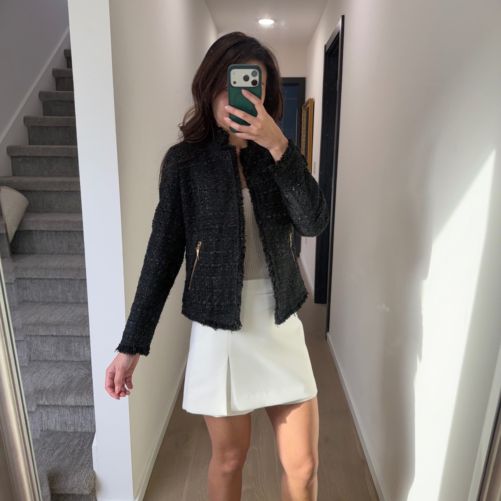 Kate Spade Old Money Chanel Inspired Tweed Jacket Black Shimmer Gold 0 - Picture 2 of 8